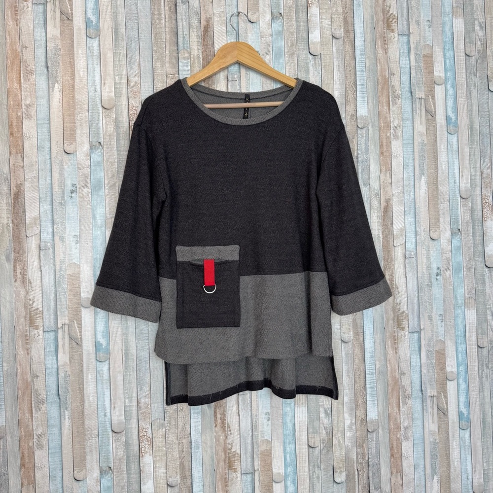 IC Collection‎ Connie K Asymmetric Knit Pullover Sweatshirt Top Lagenlook Boho M